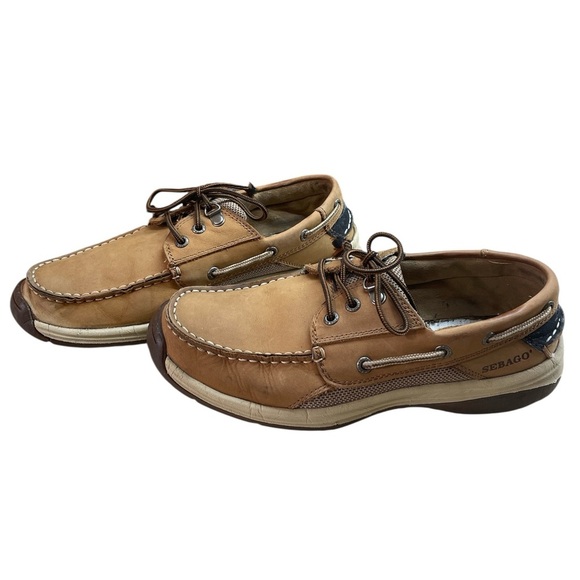 Sebago Helmsman Dark Tan Leather Boat Shoes Men’s 8M Moc Toe Deck Casual Lace - Picture 15 of 16